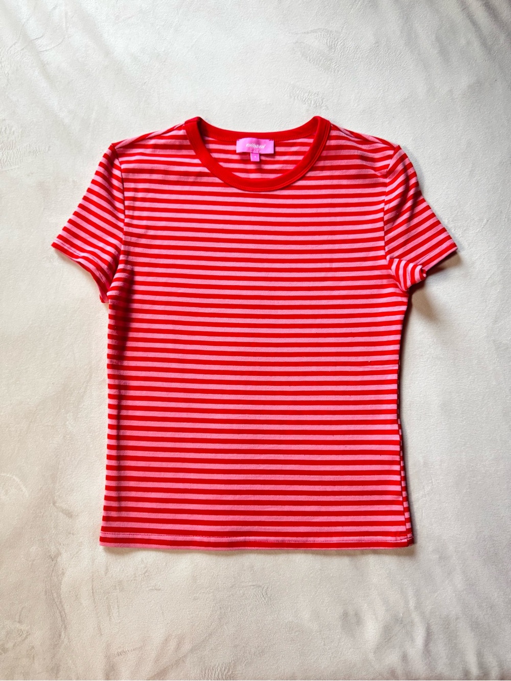 Edikted Red and Pink Striped Short Sleeve Tee